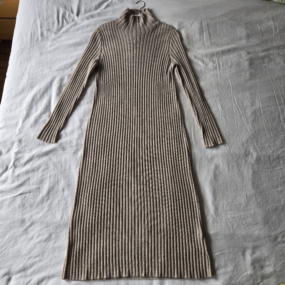 Ribbed Mock Neck Knit Dress - Taupe - Picture 5 of 9